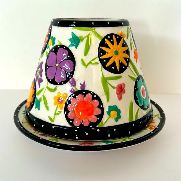 Yankee Candle Noelle Dahlen Boho Floral Large Ceramic Candle Shade & Base Plate - Picture 1 of 11